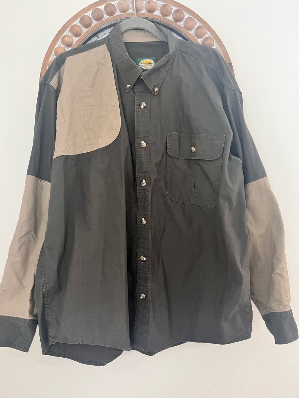 Cabela's Men's Green and Tan Two-Tone Button-Front Shirt Jacket XL Hunting